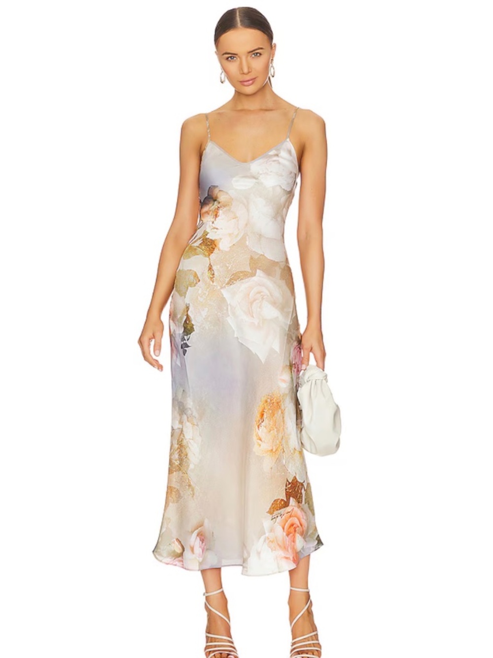 All Saints Floral Slip Midi Dress in Pastel Multi